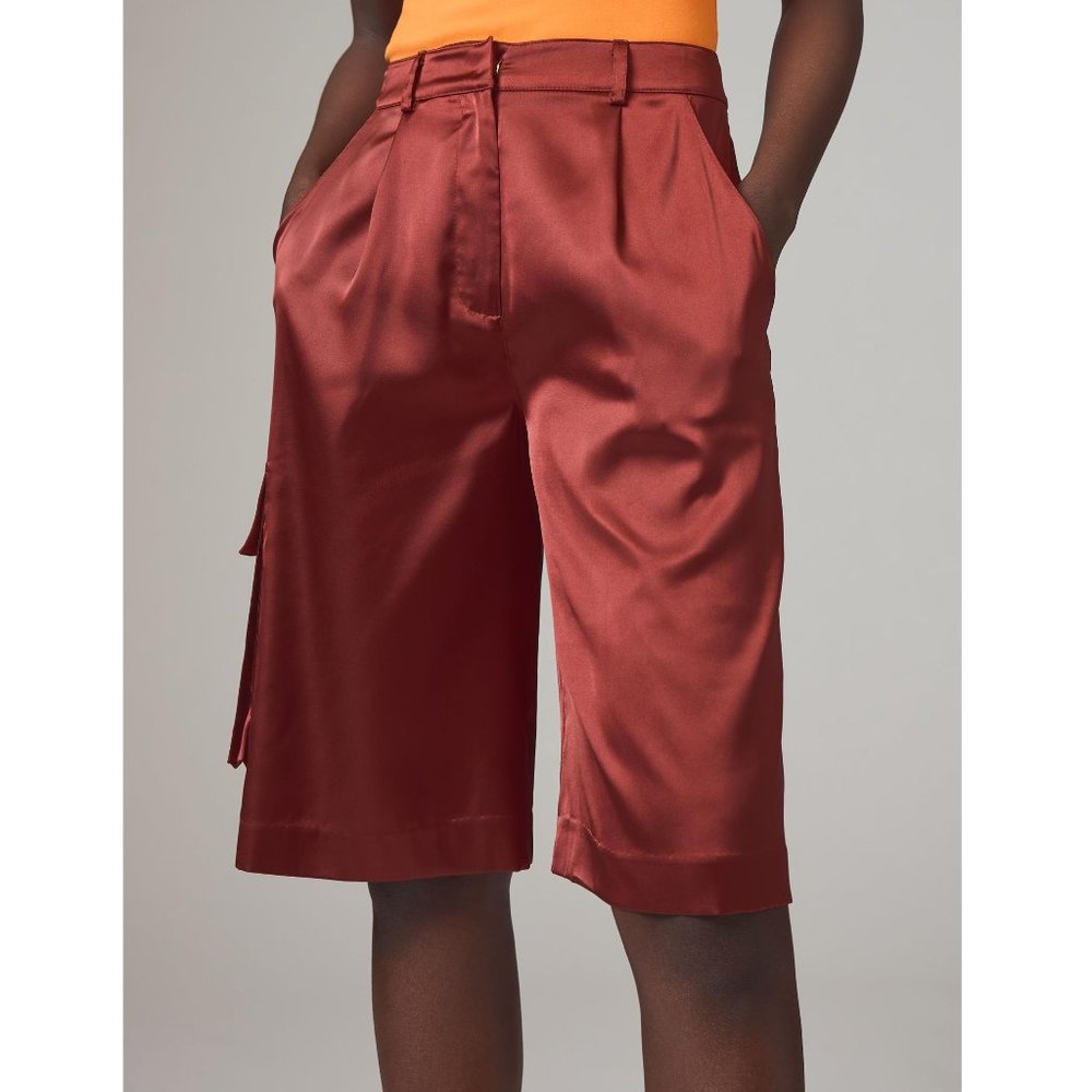 Anthropologie Hutch Pleated Utility Cargo Shorts Cedar Red Brown - Medium